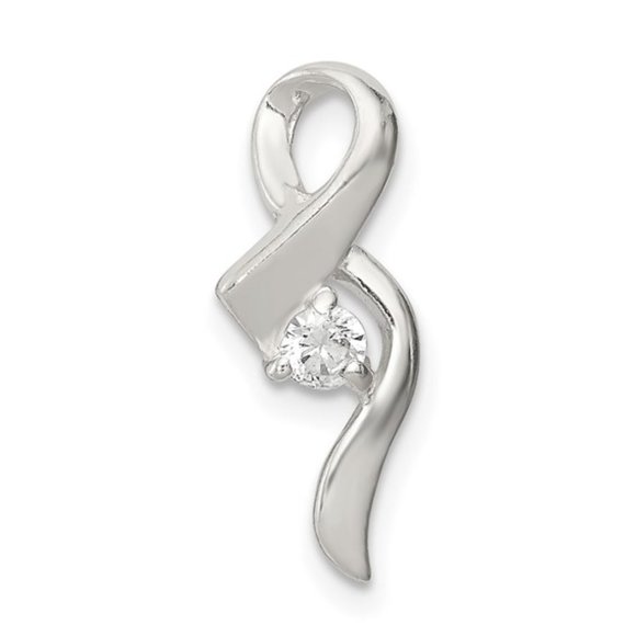 925 Sterling Silver Small Elegant CZ Cancer Awareness Ribbon Charm Pendant Slide - Picture 5 of 11